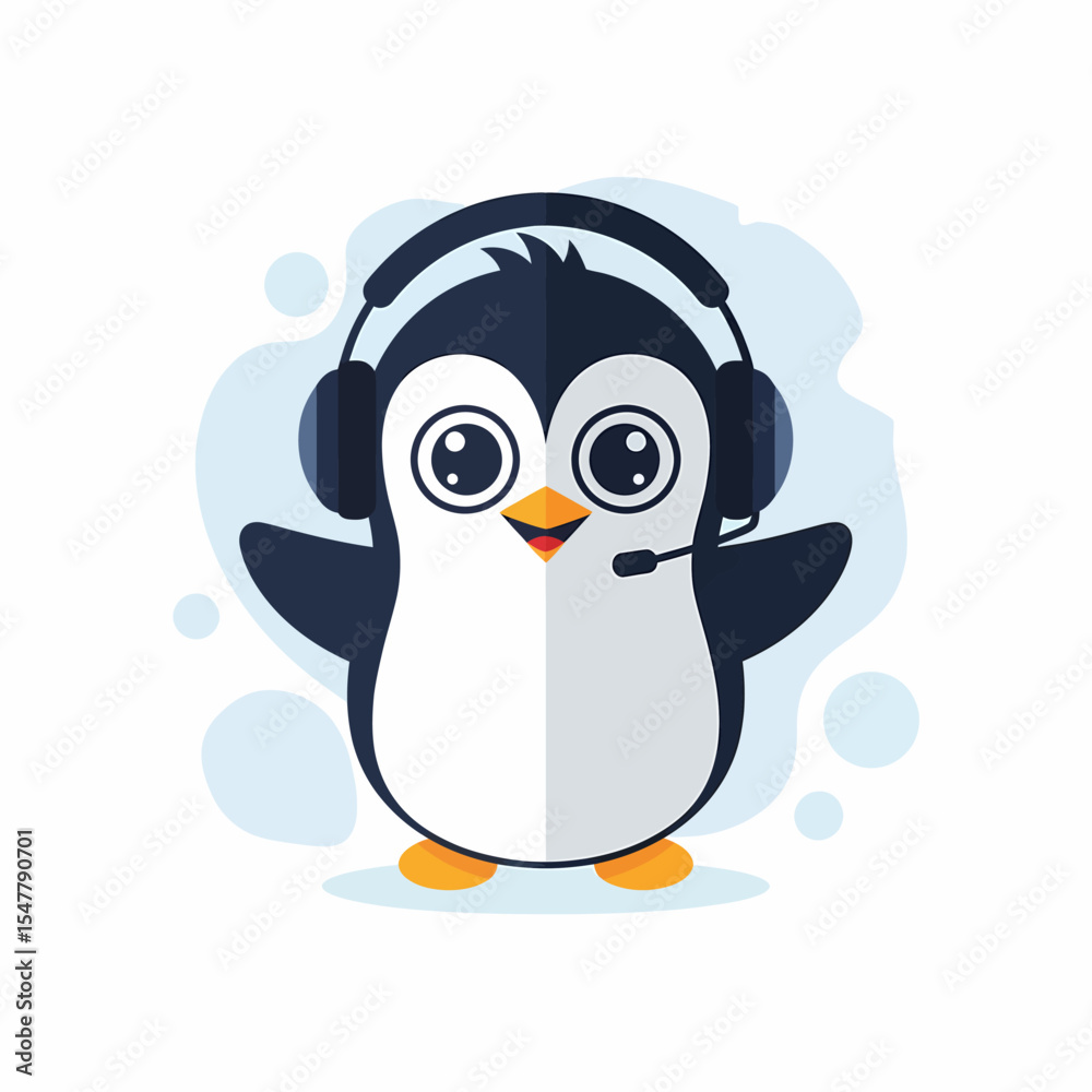 Obraz premium Cute Cartoon Penguin Customer Service Representative Wearing Headset