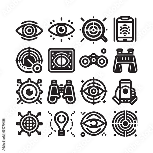 Comprehensive Target Icons Collection Featuring Aim, Goal Setting, Business Success, Accuracy, Purpose Direction, Arrow Hitting Center, Strategic Focus, and Challenge Achievement Symbols in Vector For