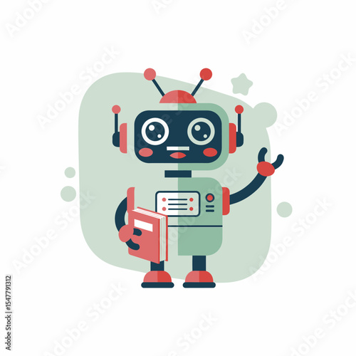 Robot With Book Vector Graphic Flat Design Artificial Intelligence Education Learning