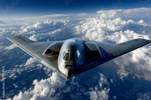 Northrop grumman b 2 spirit stealth bomber flying over clouds