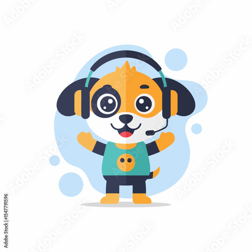 Cute Dog Mascot Wearing Headset for Online Support Team Illustration