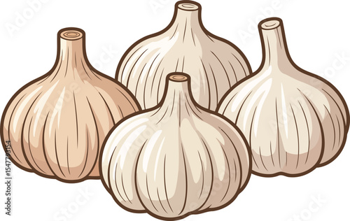 Vector Illustration of Fresh Garlic Bulbs, Generative AI Tools.