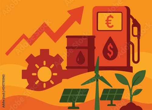 conceptual image depicting the rise in energi prices. Vektor