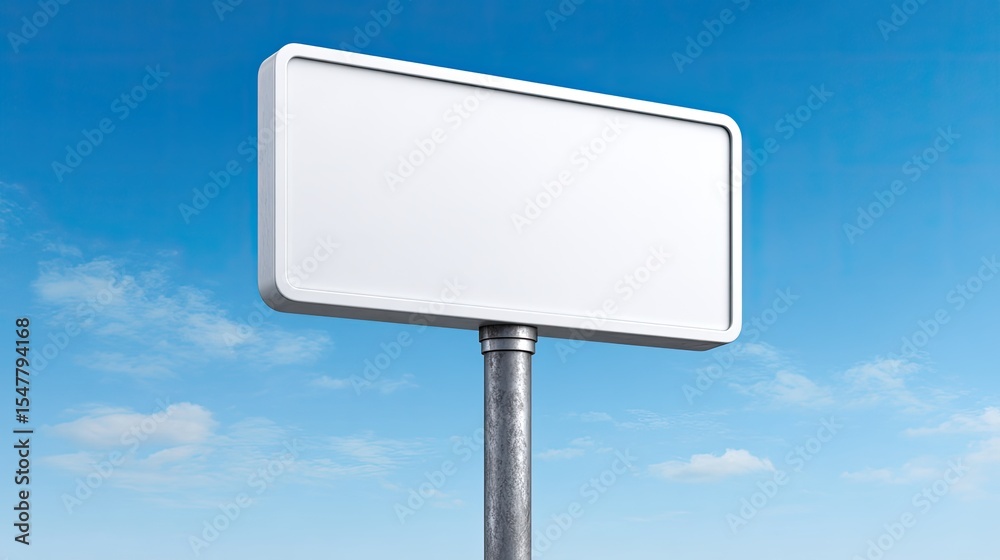 Blank Outdoor Sign on a Metal Pole Against Clear Blue Sky Blank Outdoor Sign on a Metal Pole Against Clear Blue Sky