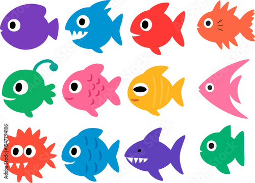Colorful Cartoon Fish Set – Cute and Funny Underwater Sea Creatures for Kids