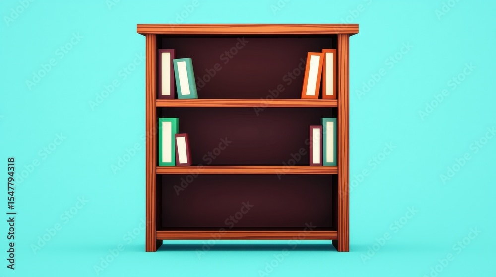 Fototapeta premium Modern Bookshelf with Colorful Books on Bright Blue Background