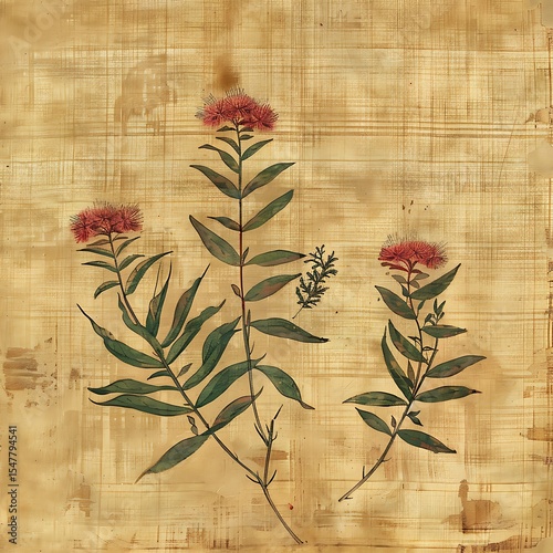 Papyrus Background with Bamboo Illustrations in Vintage Style