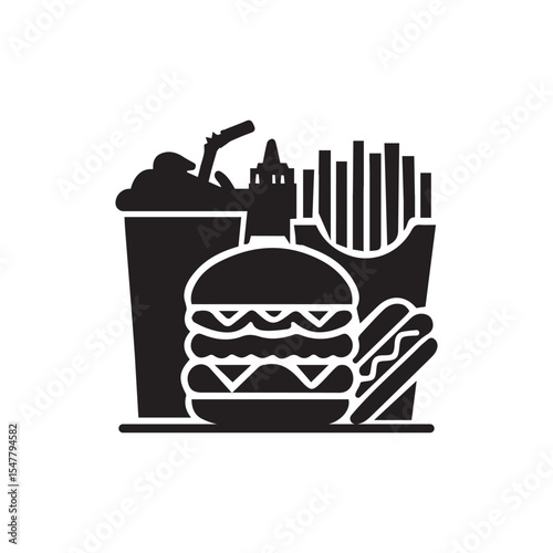 Fast food icon, Silhouette flat design on white background, Vector illustration