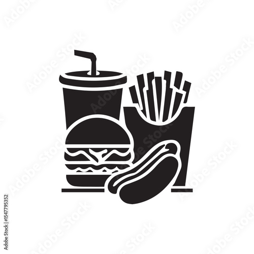 Fast food icon, Silhouette flat design on white background, Vector illustration