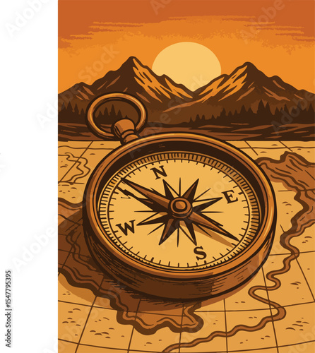 mountains with a compass showing the direction. Vektor