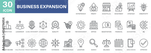 business expansion pack icon set design icons, simple style design inspiration for any interface and purpose