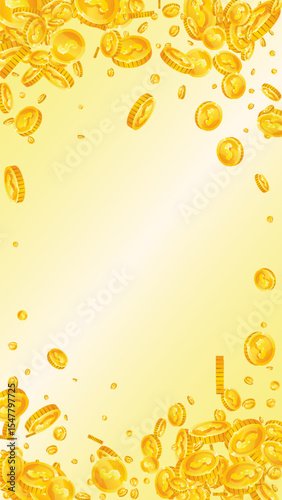American dollar coins falling. Scattered gold USD