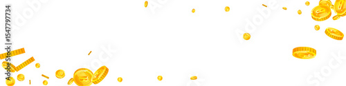 Bitcoin coins falling. Cryptocurrency scattered
