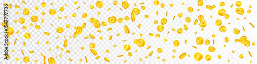 Swiss franc coins falling. Gold scattered CHF