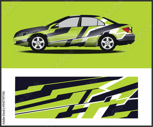 Abstract Green and Black Car Wrap Design Side