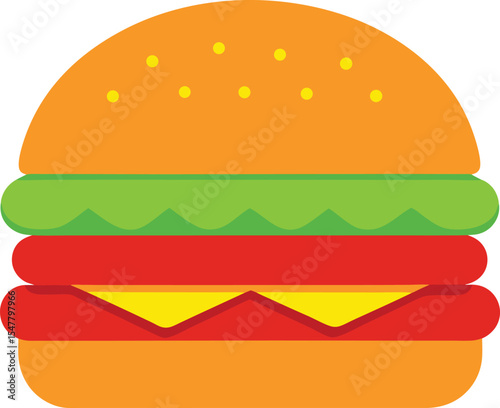 Flat Style Chicken Patty Burger Whit Vector Art