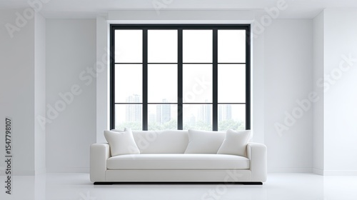 Modern Minimalist Living Room with White Couch and Large Window