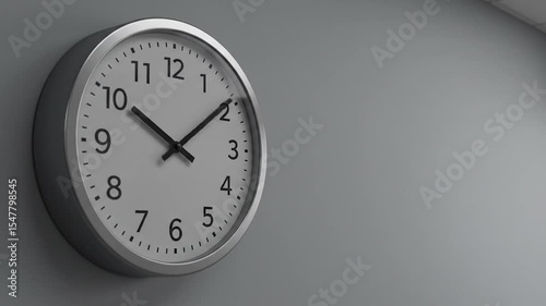 Office Clock Time Lapse: Silver Framed Clock on Gray Wall Showing Time Passing