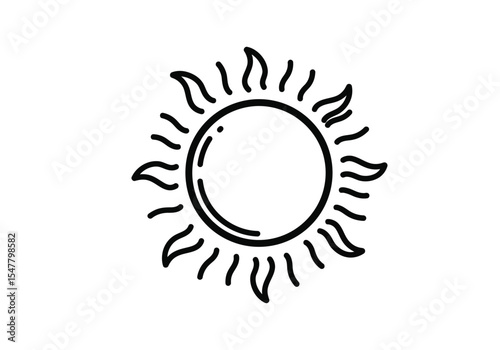 Abstract sun drawing. It is a black and white outline sketch of a sun, a celestial body and symbol of light and energy. Vector sketch line art draw.