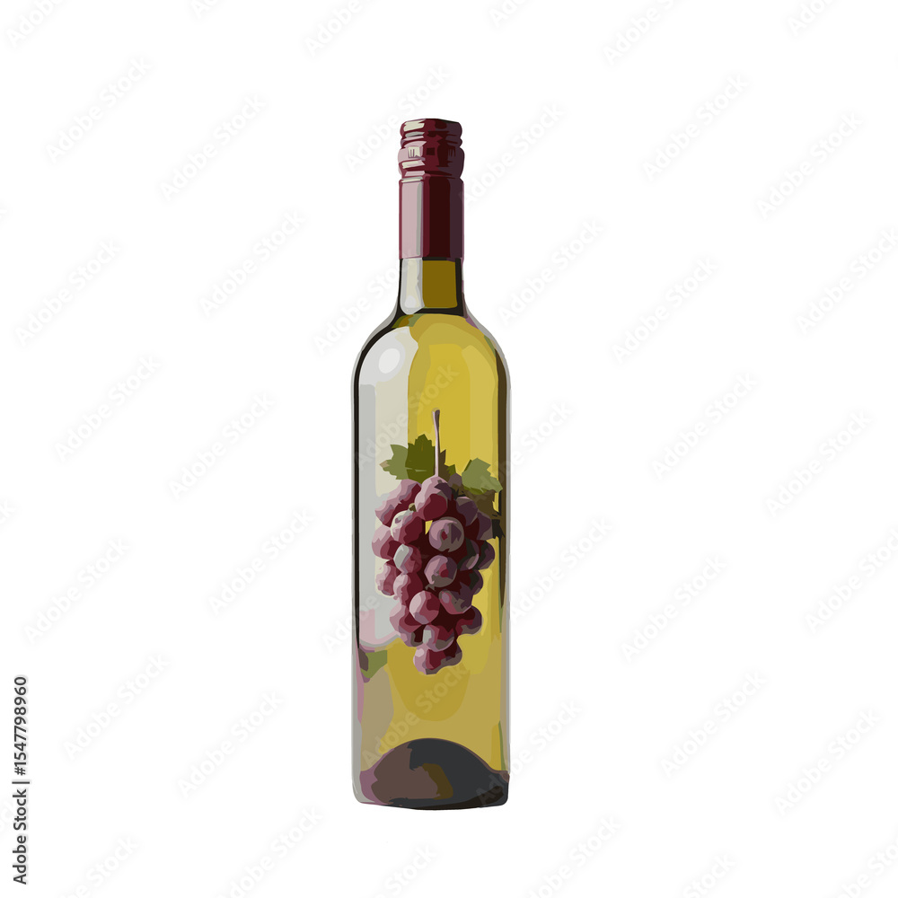 Fototapeta premium Bottle of wine featuring a design of grapes on the label, isolated on a transparent background