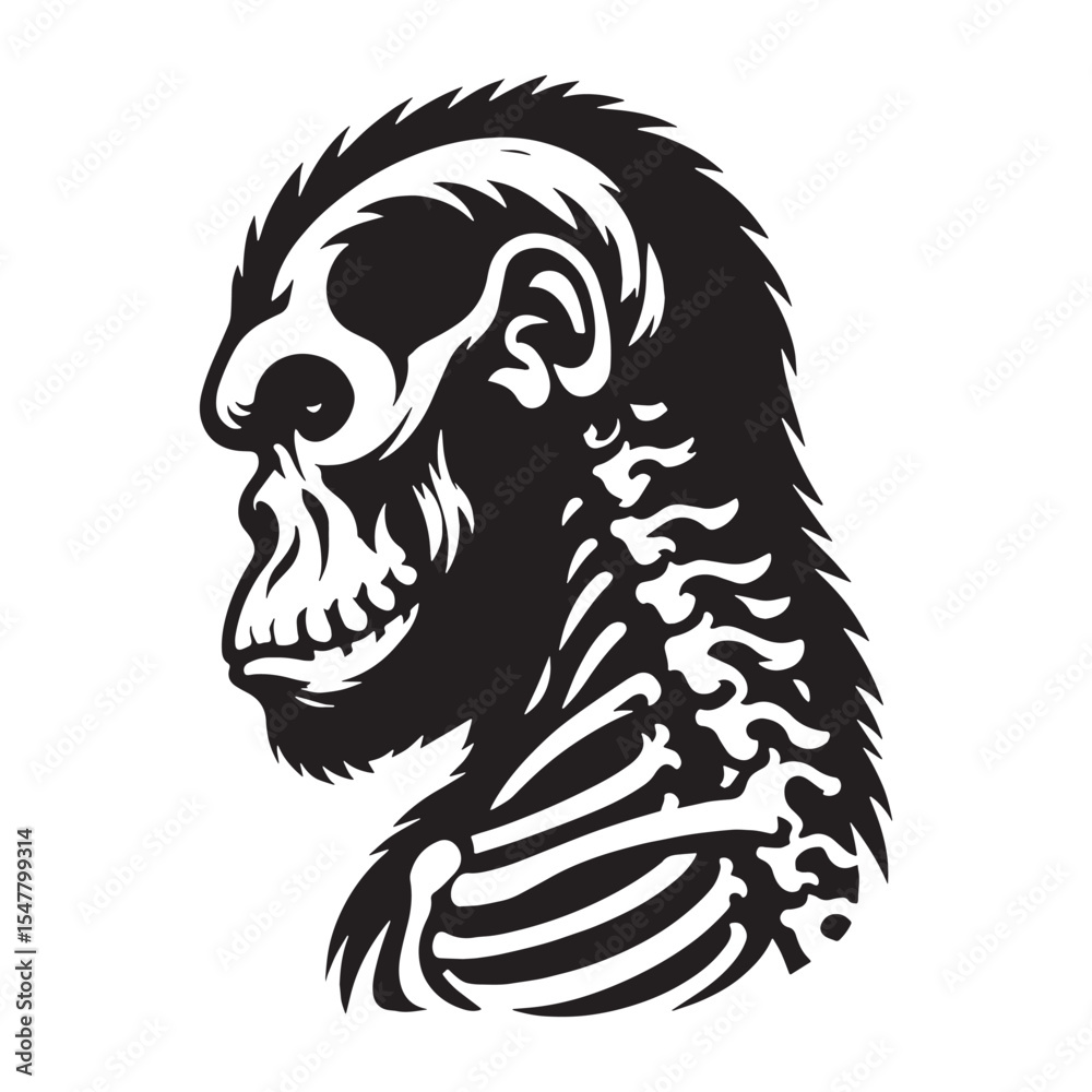 Obraz premium Evolution visualized – Gorilla skeleton silhouette in detailed Gorilla skeleton vector – Gorilla skeleton illustration