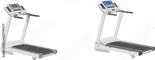 Modern treadmill vector illustration, digital display exercise machine, home gym equipment, fitness workout device, cardio training gear, flat design running machine, health and wellness tool