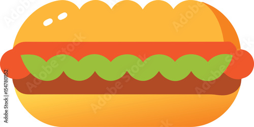 Flat Style Meatball Sub Sandwich Whi Vector Art
