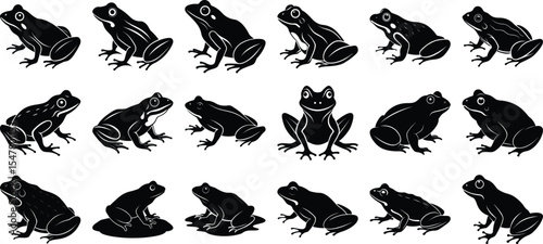 Frog Silhouette Bundle set, on white background.