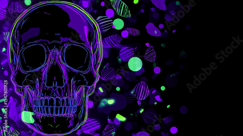  illustration of a skull with neon effect.