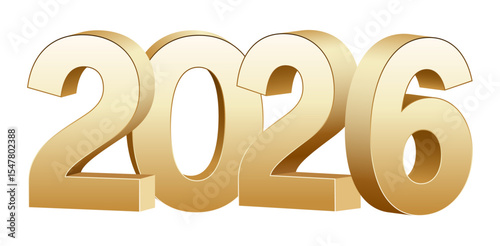 2026 3D gold number isolated, vector New Year logo