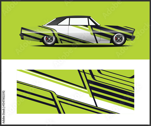 Classic Muscle Car Design with Lime Green and Black Stripes