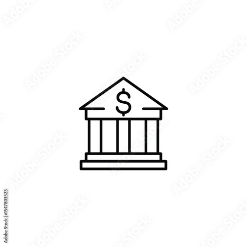 Simple line art icon of a bank building with a dollar sign.
