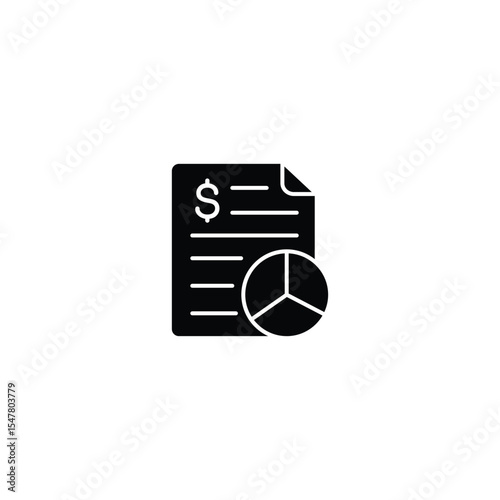 Icon depicting financial report analysis with pie chart and dollar sign.