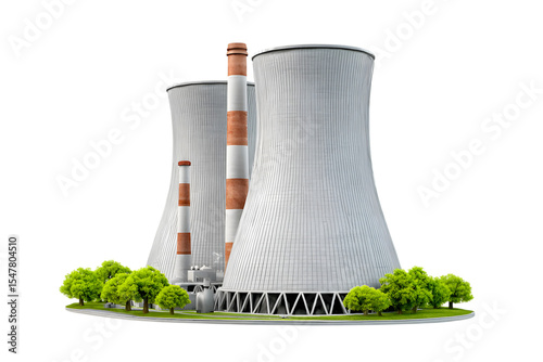 nuclear power plant and wind turbines. Ai Generated Images