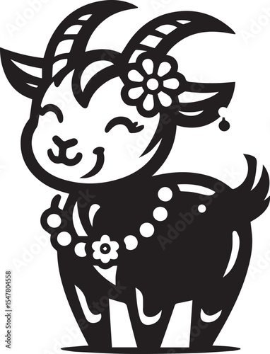 Adorable Goat Kid Cartoon Design Flower Crown Cute Animal Illustration Perfect for Children's Books and Greeting Cards