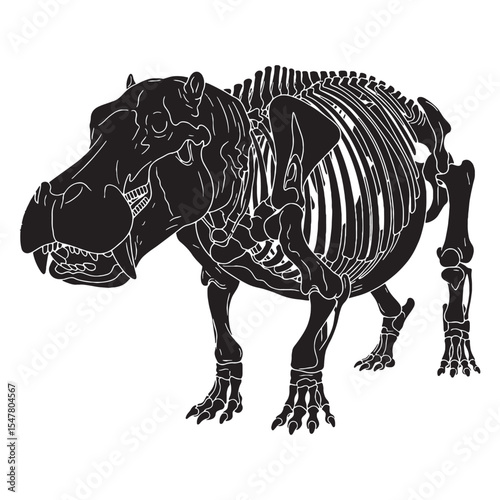 Capturing the anatomy of a heavyweight – Hippopotamus skeleton silhouette shaped through Hippopotamus skeleton vector – Hippopotamus skeleton illustration

