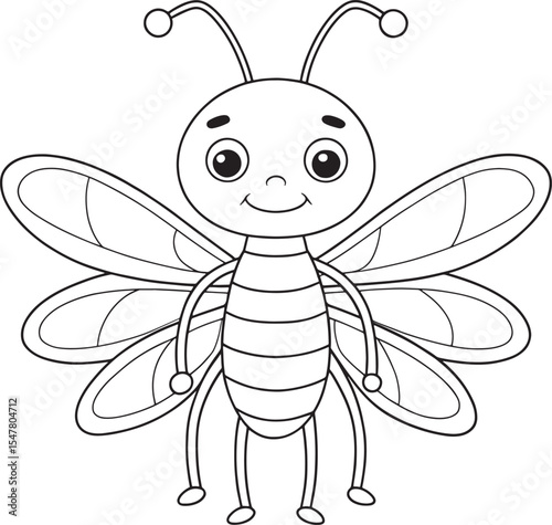 Midge cartoon bug line art for children’s coloring and learning fun