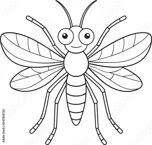 Midge drawing for coloring books and early bug education resources