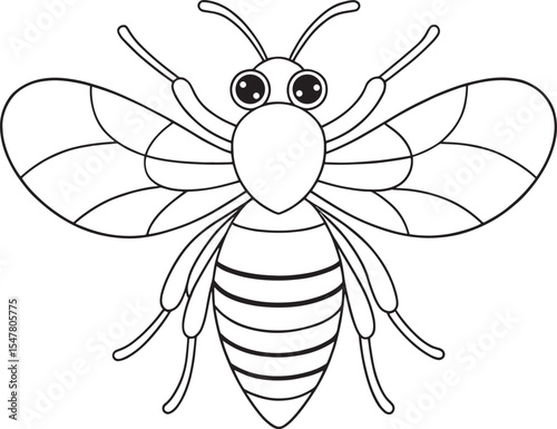 Bee cartoon drawing for coloring book fun and insect education