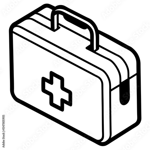 Isometric first aid kit with cross symbol isolated on white background