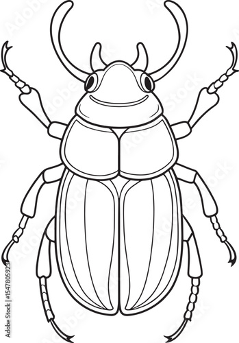 Rhinoceros beetle anatomy drawing for bug coloring and science learning