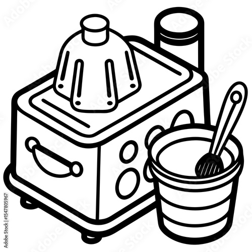 Wax warmer with bucket and applicator isolated on white background