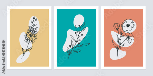 Creative and minimalist hand drawn illustrations for wall decoration. Hand draw vector design elements.