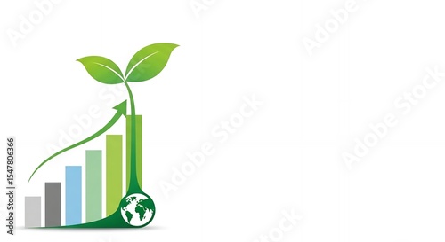 Sustainable Growth Concept: Green Plant Sprout on Graph with Globe, Eco-Friendly Business Chart Increasing, Investment in Environmental Protection and Future