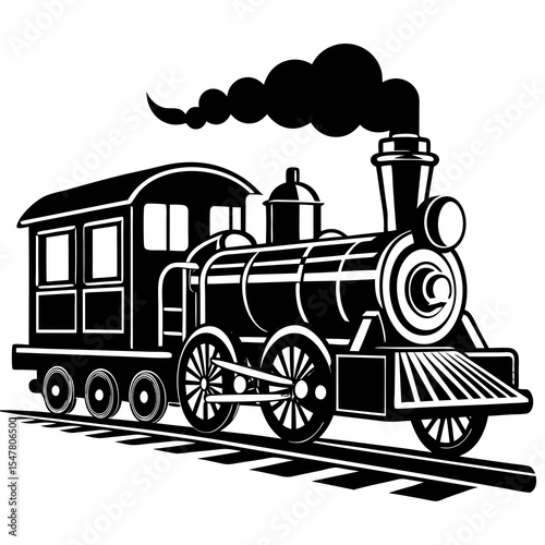 Vintage steam locomotive isolated on white background