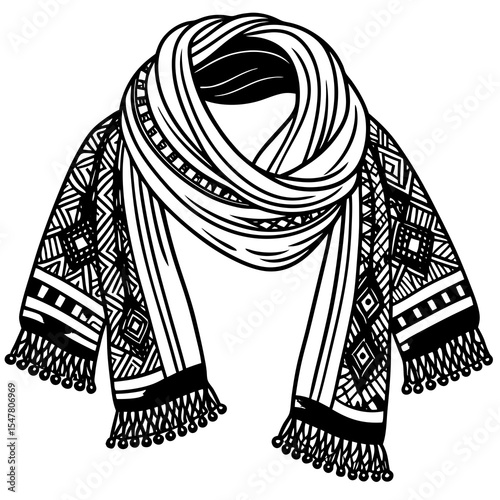 Patterned scarf with geometric design isolated on white background