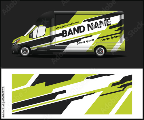 Modern Van Wrap Design with Lime Green Black and White Graphics