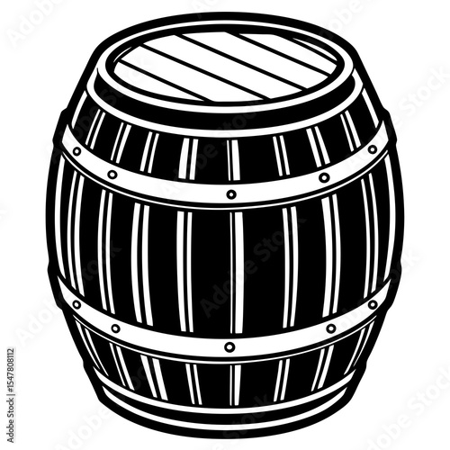 Black and white wooden barrel for storing liquid