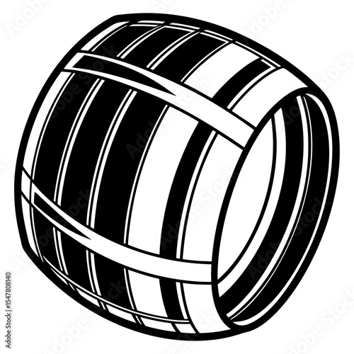 Black and white barrel for storing liquid on its side