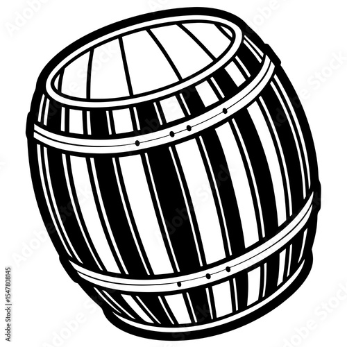 Black and white barrel for storing liquid at an angle
